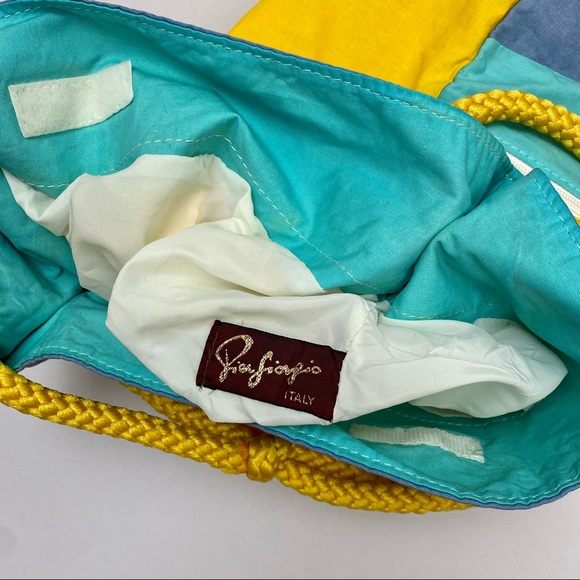 Pier Giorgio Italian Retro Bag. Denim Blue, Yellow, and Aqua. Zipper Pocket. - Picture 3 of 10